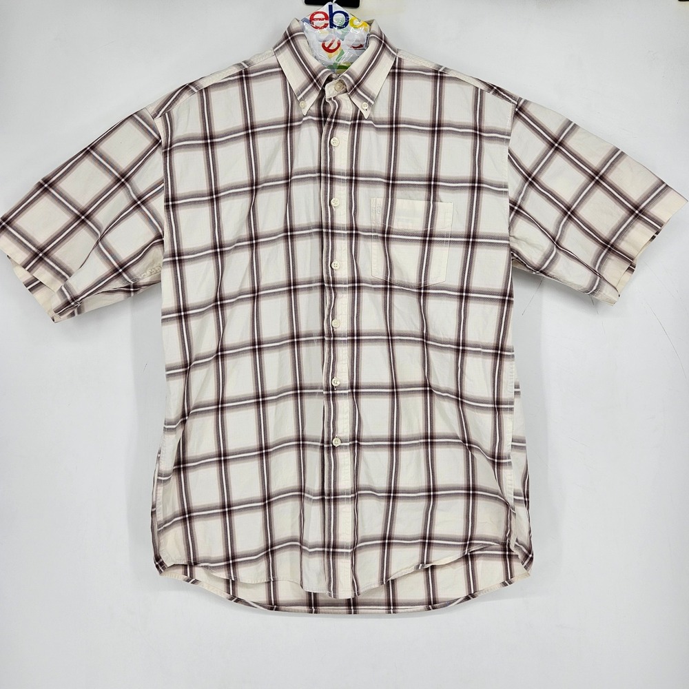 Stetson Shirt Mens Large Cream Plaid Western Button Down Short Sleeve Rodeo